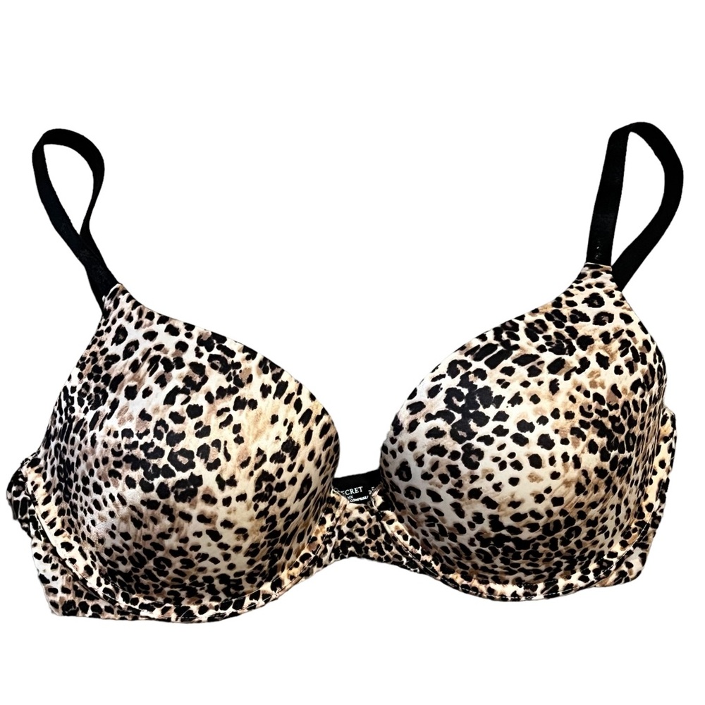 Victoria’s Secret bra 34 D biofit Demi uplift black beige animal print